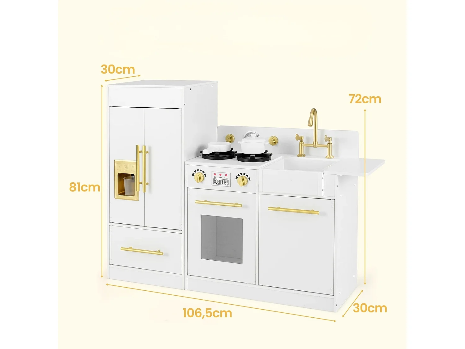 Kinder Spielküchen-Set mit Spüle & Eisbereiter & Spüle Holzspielzeug-Küchenset Weiß