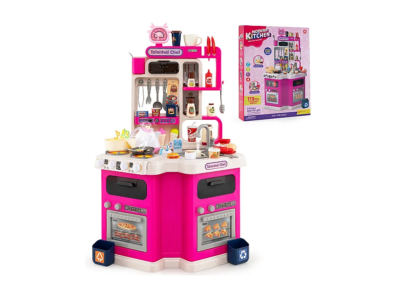 Cucina ad angolo per bambini con suoni e luci Cucina per bambini con fornelli, lavello e 113 accessori Rosa