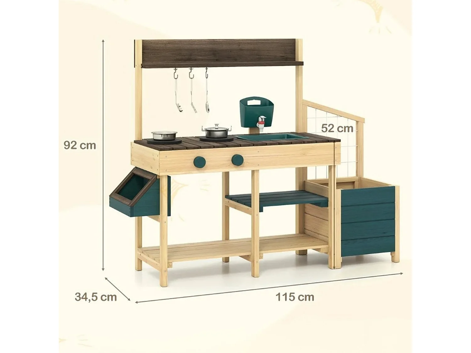 Cucina di fango per bambini con fioriera e traliccio Cucina per bambini all'aperto con funzione idrica Natura + verde