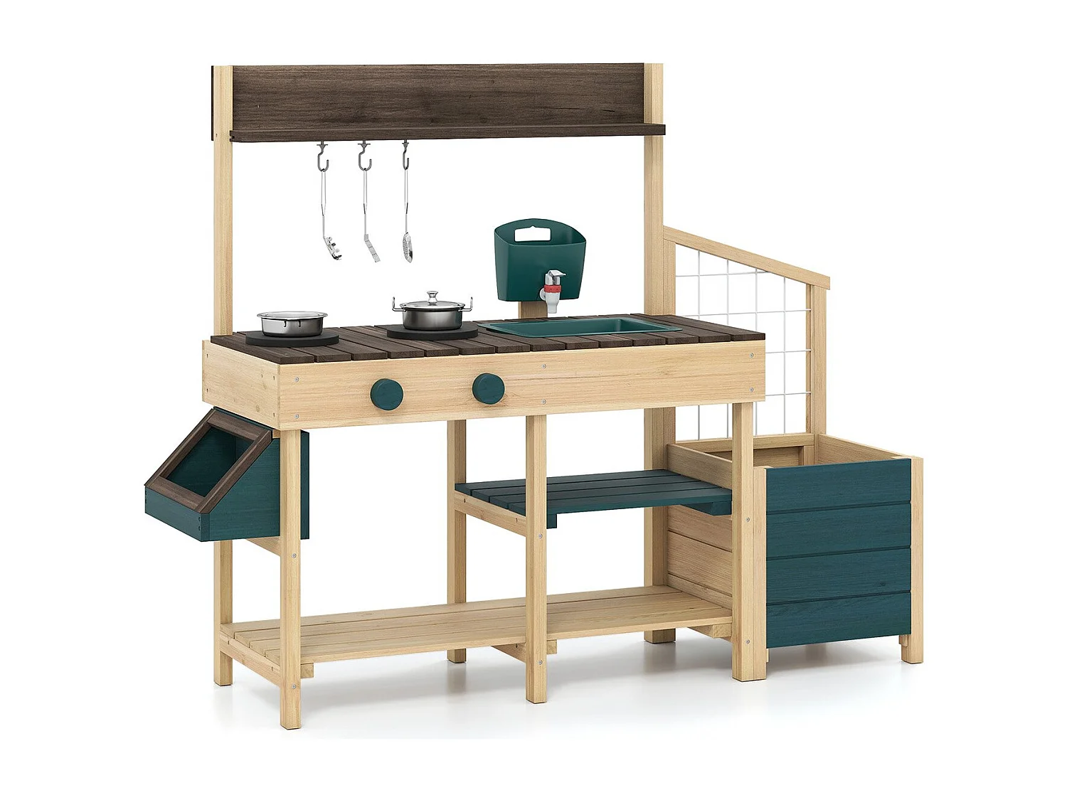 Cucina di fango per bambini con fioriera e traliccio Cucina per bambini all'aperto con funzione idrica Natura + verde