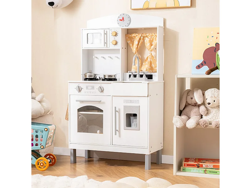 Cucina per bambini in legno Cucina per bambini con 3 altezze Forno a microonde Fornello Lavello Forno Gelatiera Bianco