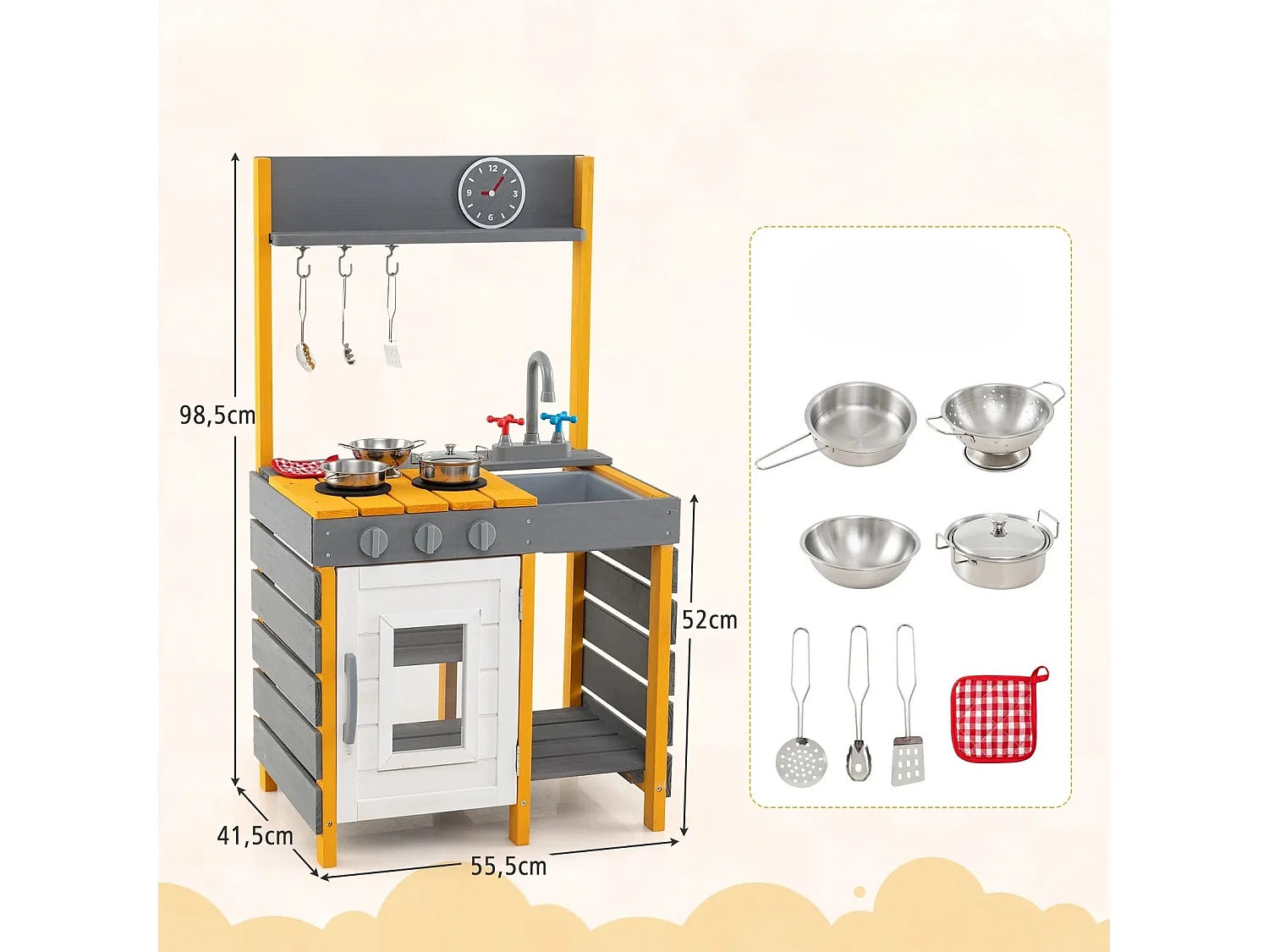 Cucina per bambini da esterno con fornello, lavello e rubinetto estraibili Cucina per bambini da esterno