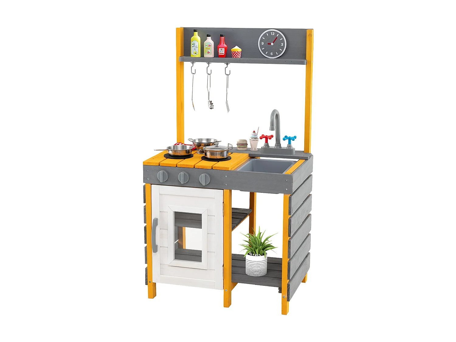 Cucina per bambini da esterno con fornello, lavello e rubinetto estraibili Cucina per bambini da esterno