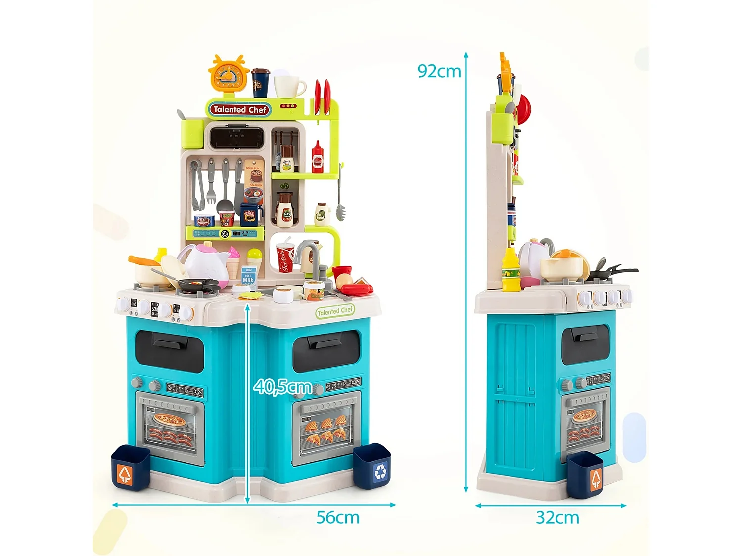 Cucina ad angolo per bambini con suoni e luci Cucina per bambini con fornello, lavello e accessori da 113 pezzi Blu