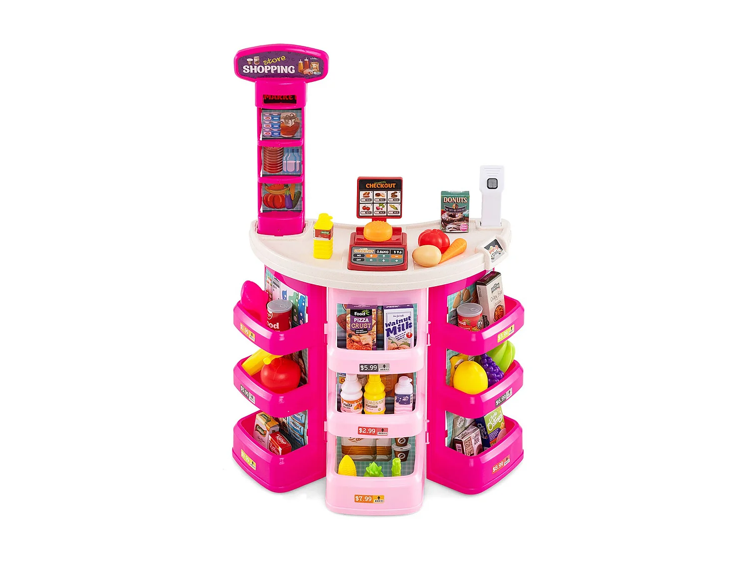Supermercato da 76 pezzi con carrello della spesa Negozio con bilancia e scanner Negozio di giocattoli Rosa