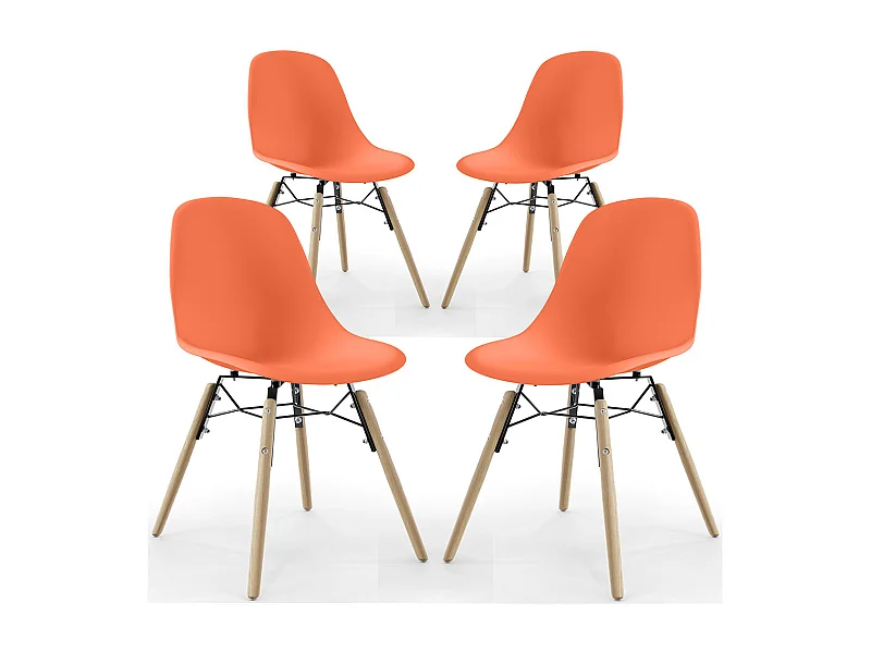 Chaise de Salle à Manger - Design Scandinave - Pieds en Bois - Lot de 4 - Skögur Orange