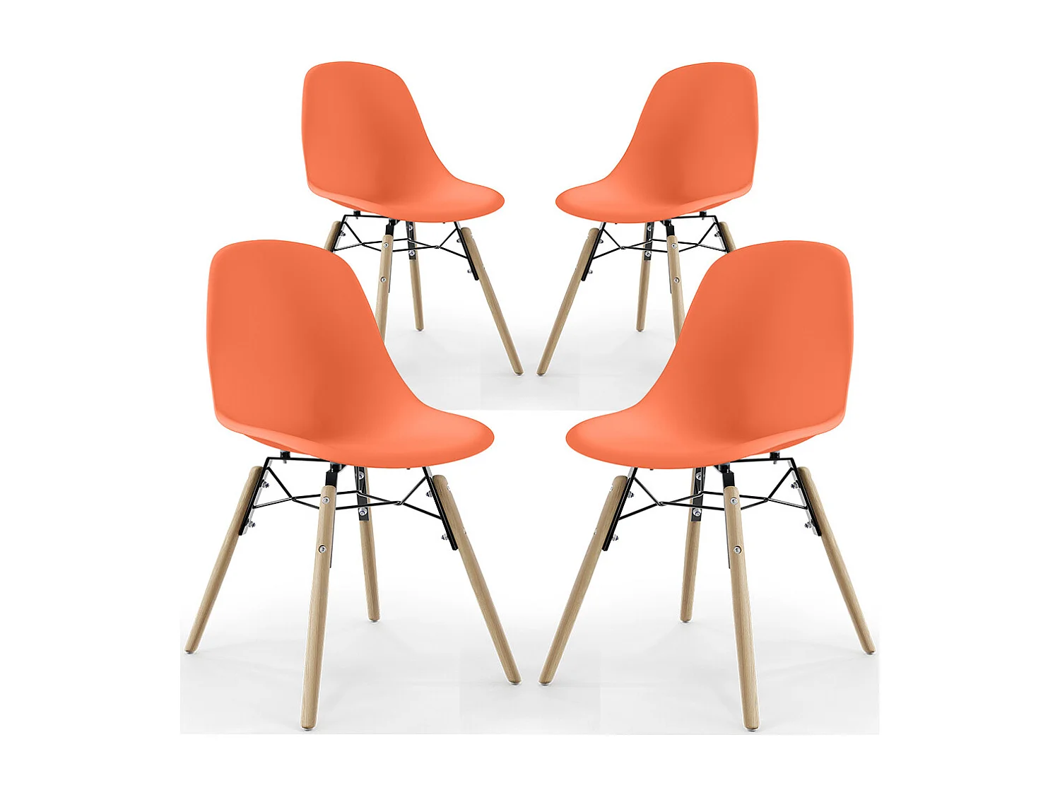Chaise de Salle à Manger - Design Scandinave - Pieds en Bois - Lot de 4 - Skögur Orange