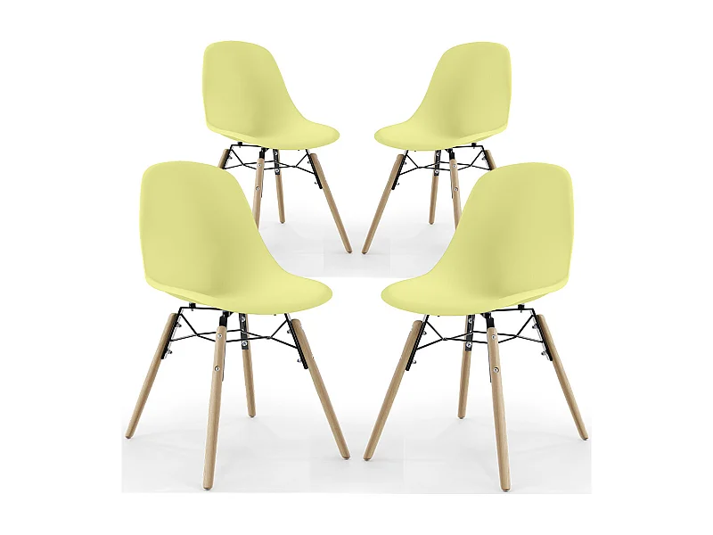Chaise de Salle à Manger - Design Scandinave - Pieds en Bois - Lot de 4 - Skögur Jaune pâle