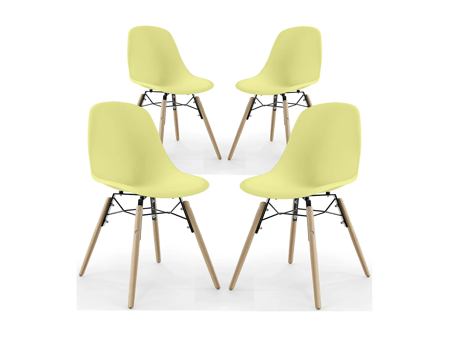 Chaise de Salle à Manger - Design Scandinave - Pieds en Bois - Lot de 4 - Skögur Jaune pâle
