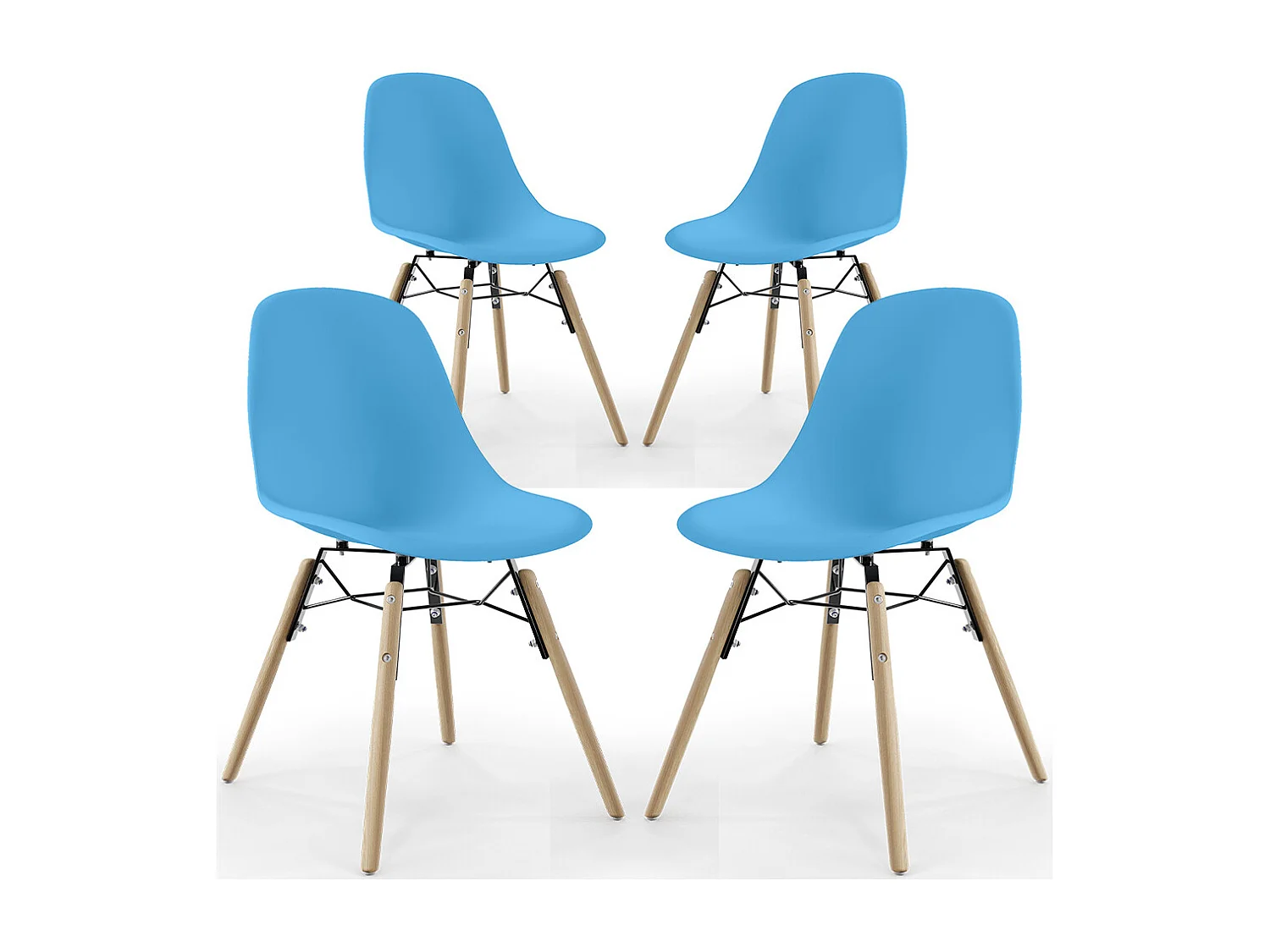 Chaise de Salle à Manger - Design Scandinave - Pieds en Bois - Lot de 4 - Skögur Bleu