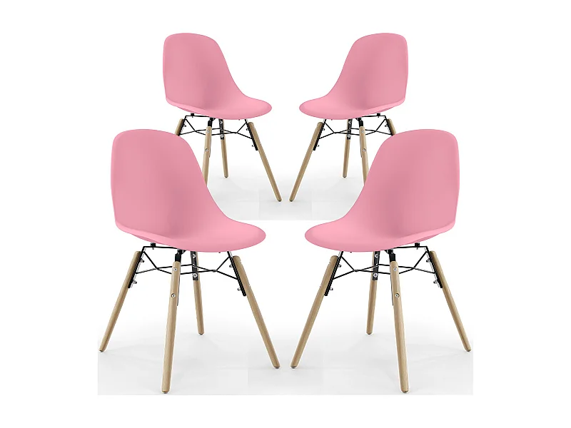 Chaise de Salle à Manger - Design Scandinave - Pieds en Bois - Lot de 4 - Skögur Rose