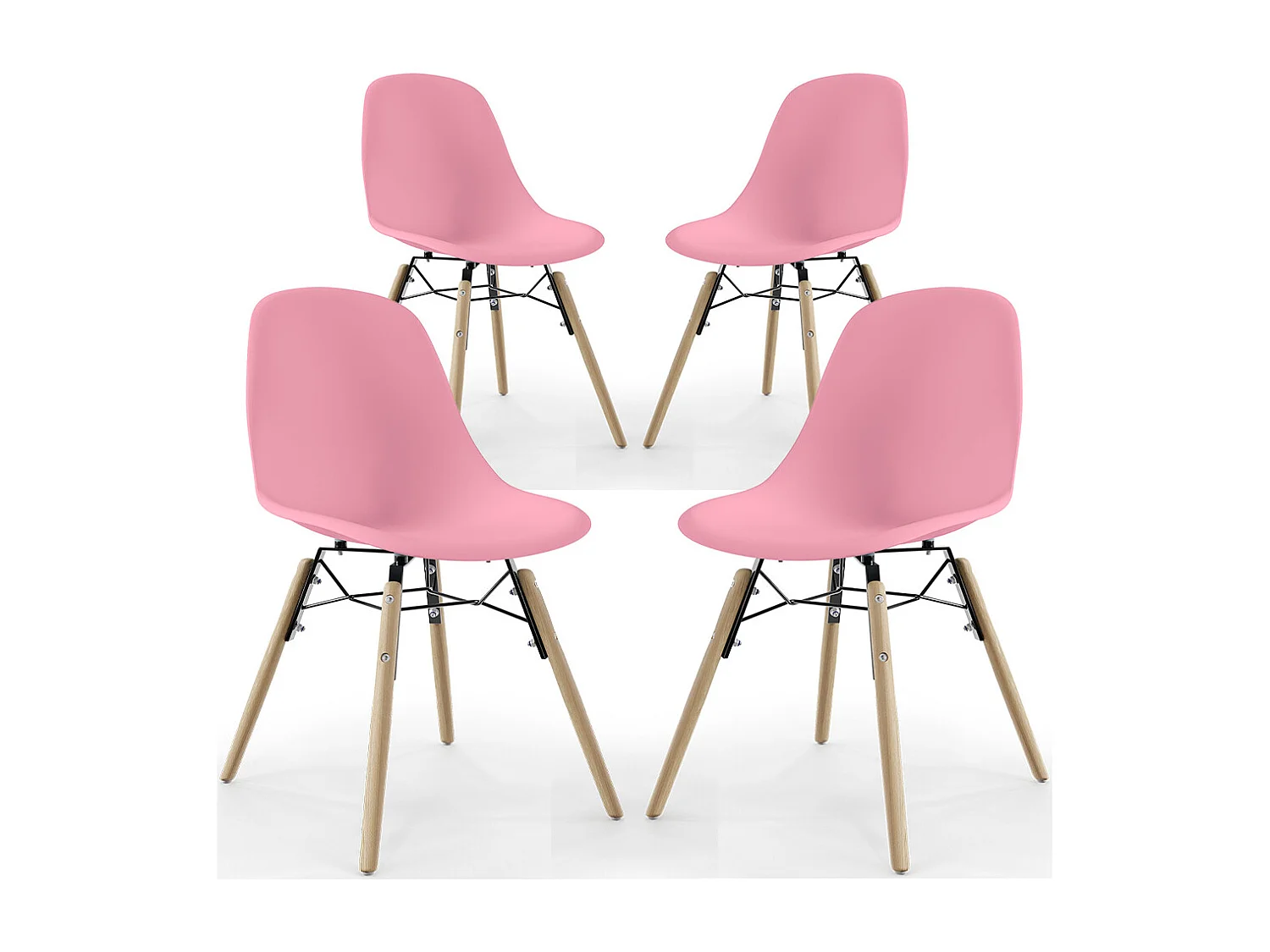 Chaise de Salle à Manger - Design Scandinave - Pieds en Bois - Lot de 4 - Skögur Rose