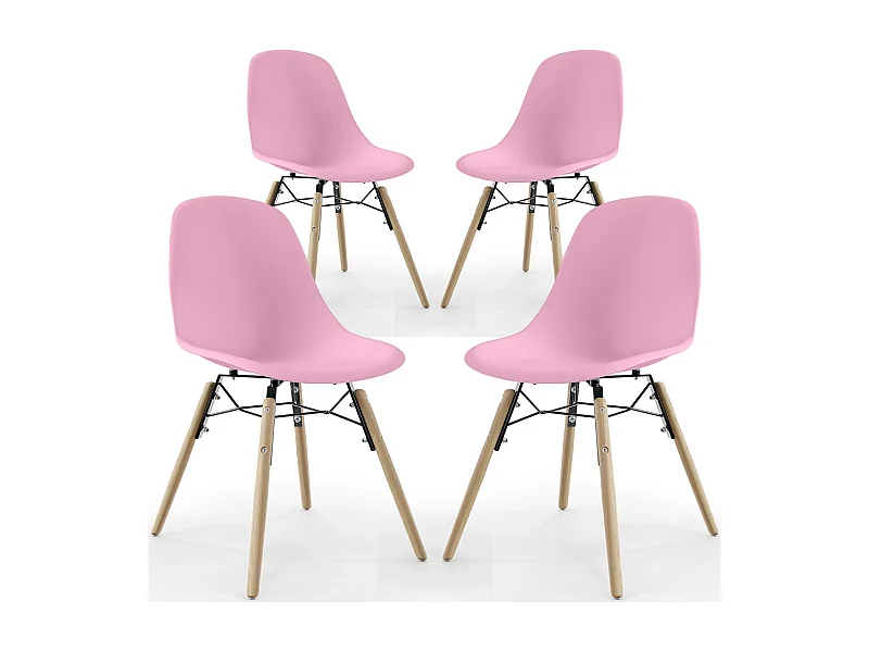 Chaise de Salle à Manger - Design Scandinave - Pieds en Bois - Lot de 4 - Skögur Rose Clair