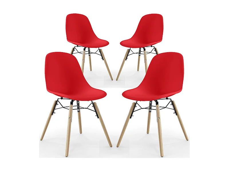 Chaise de Salle à Manger - Design Scandinave - Pieds en Bois - Lot de 4 - Skögur Rouge