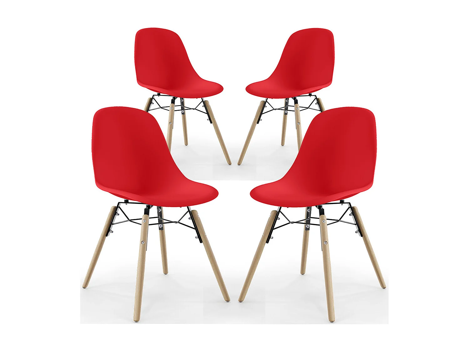 Chaise de Salle à Manger - Design Scandinave - Pieds en Bois - Lot de 4 - Skögur Rouge