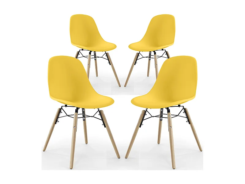 Chaise de Salle à Manger - Design Scandinave - Pieds en Bois - Lot de 4 - Skögur Jaune