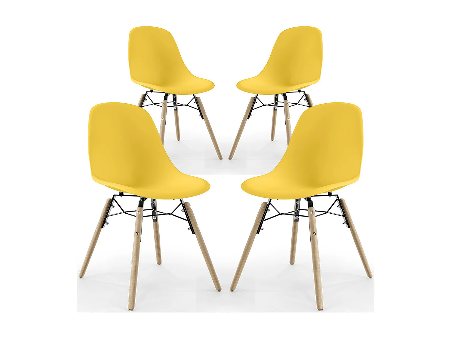 Chaise de Salle à Manger - Design Scandinave - Pieds en Bois - Lot de 4 - Skögur Jaune