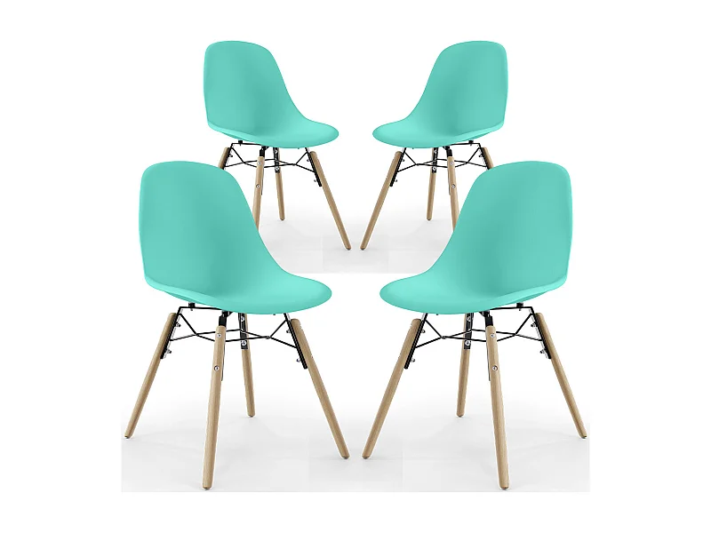 Chaise de Salle à Manger - Design Scandinave - Pieds en Bois - Lot de 4 - Skögur Turquoise