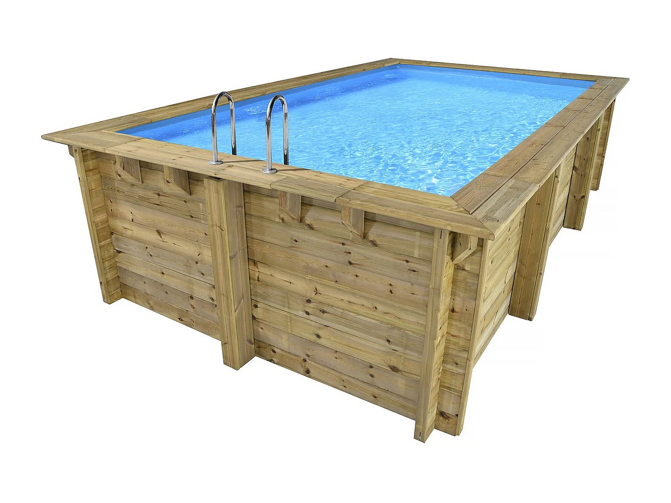 Houten rechthoekig zwembad Aruba 140 5x3m + Mini warmtepomp 3,5kW, zandfilter, blauwe liner, FSC dennenranden