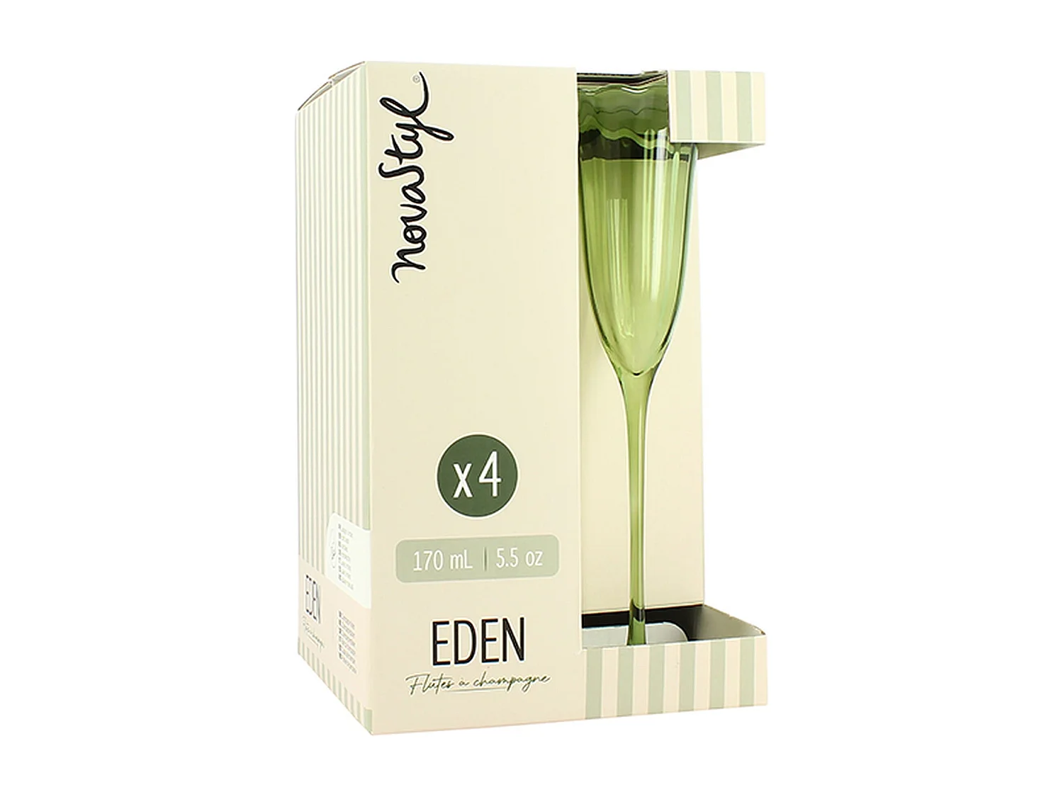Novastyl - Lot De 4 Flutes Eden 17cl En Verre Vert