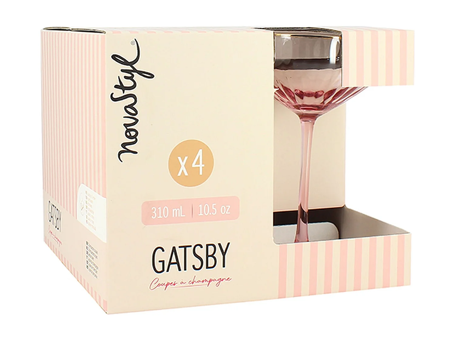 Novastyl - Lot De 4 Coupes Gatsby 31cl En Verre Rose