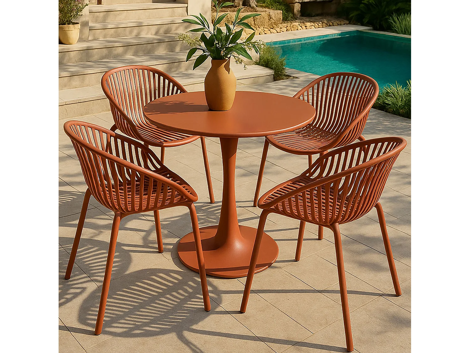 Now's Home - Lot De 4 Fauteuils De Table De Jardin En Polypropylene Et Metal Brique Calypso