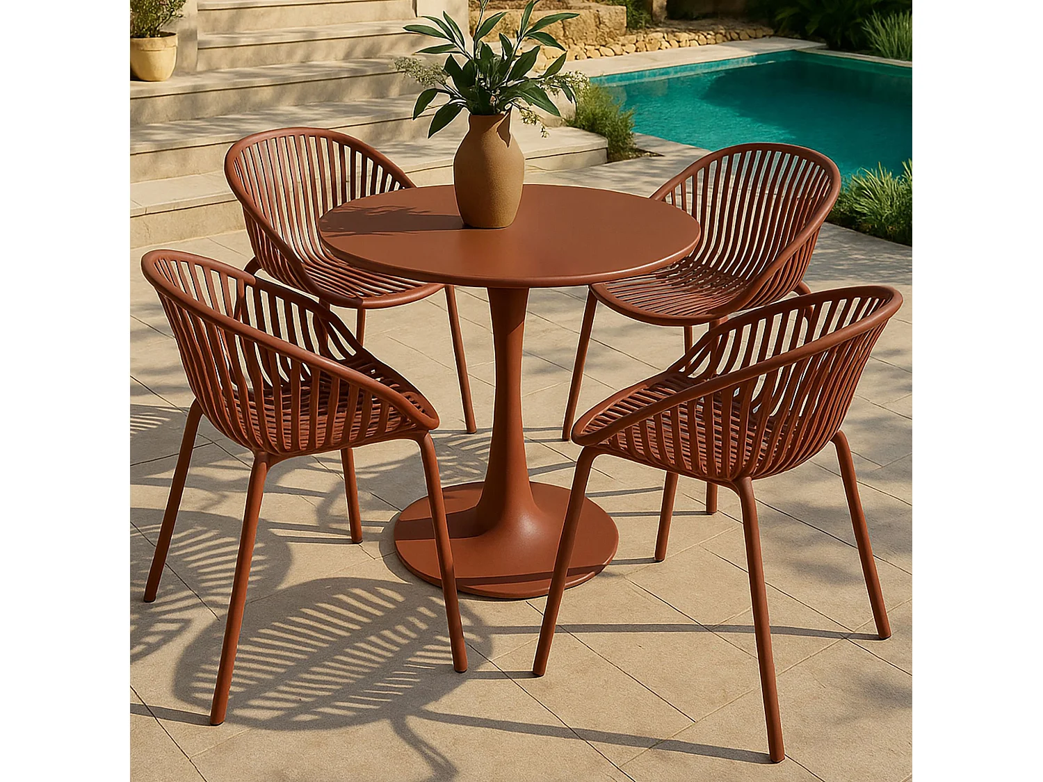 Now's Home - Lot De 4 Fauteuils De Table De Jardin En Polypropylène Et Metal Brique Calypso