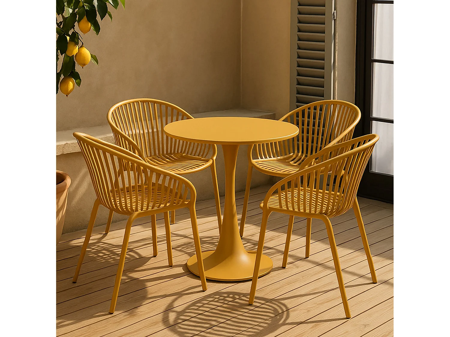 Now's Home - Lot De 4 Fauteuils De Table De Jardin En Polypropylene Et Metal Ocre Calypso