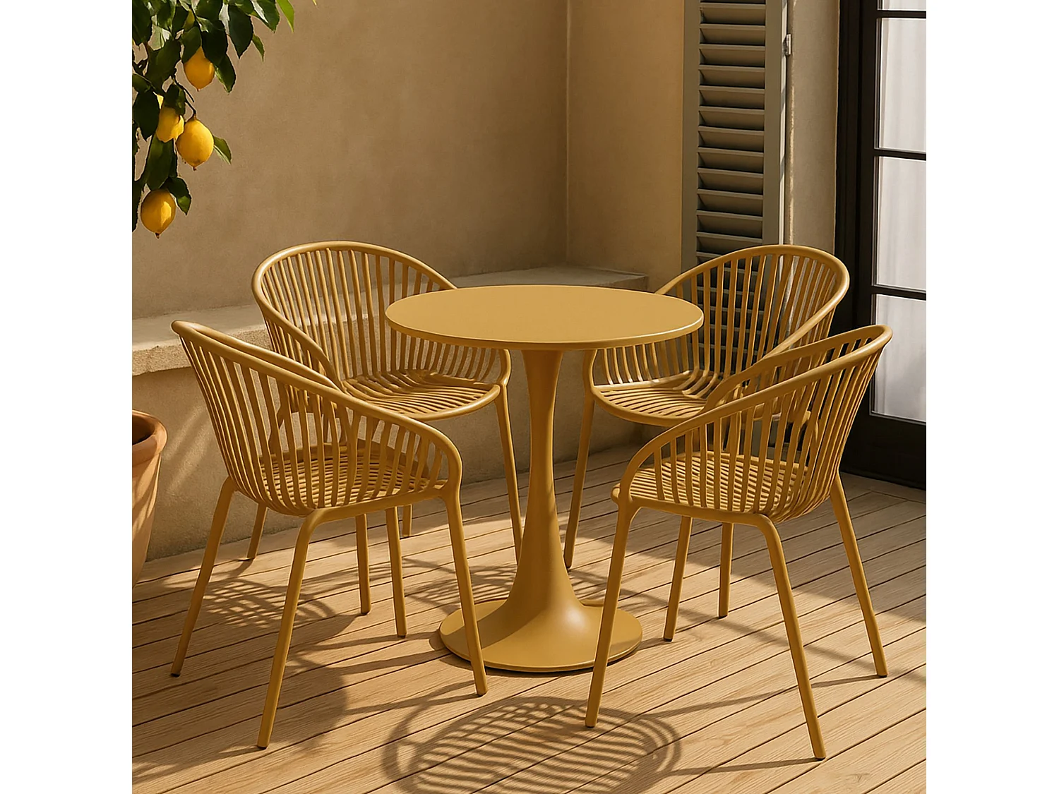 Now's Home - Lot De 4 Fauteuils De Table De Jardin En Polypropylène Et Metal Ocre Calypso