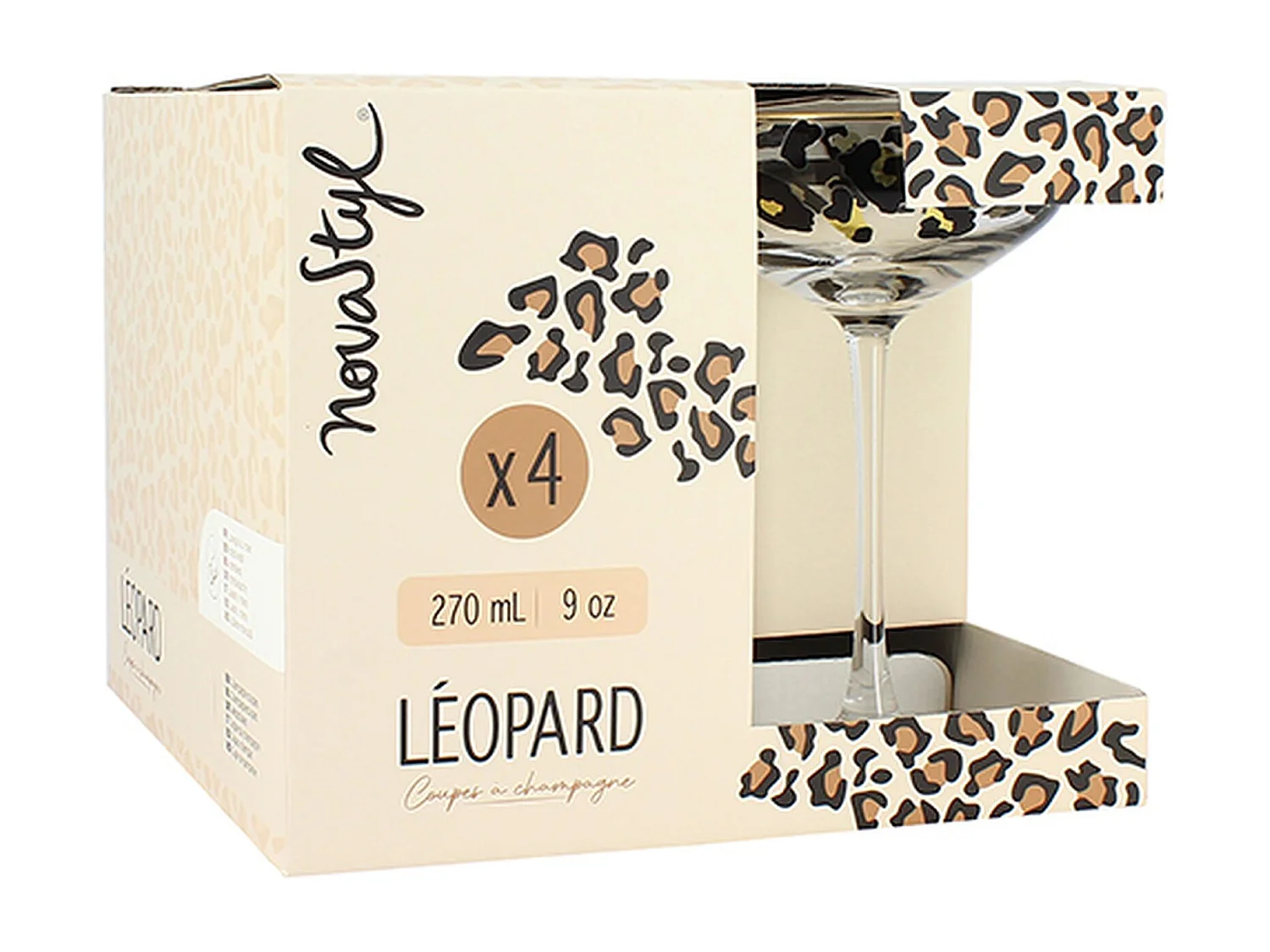 Novastyl - Lot De 4 Coupes Leopard 27cl En Verre