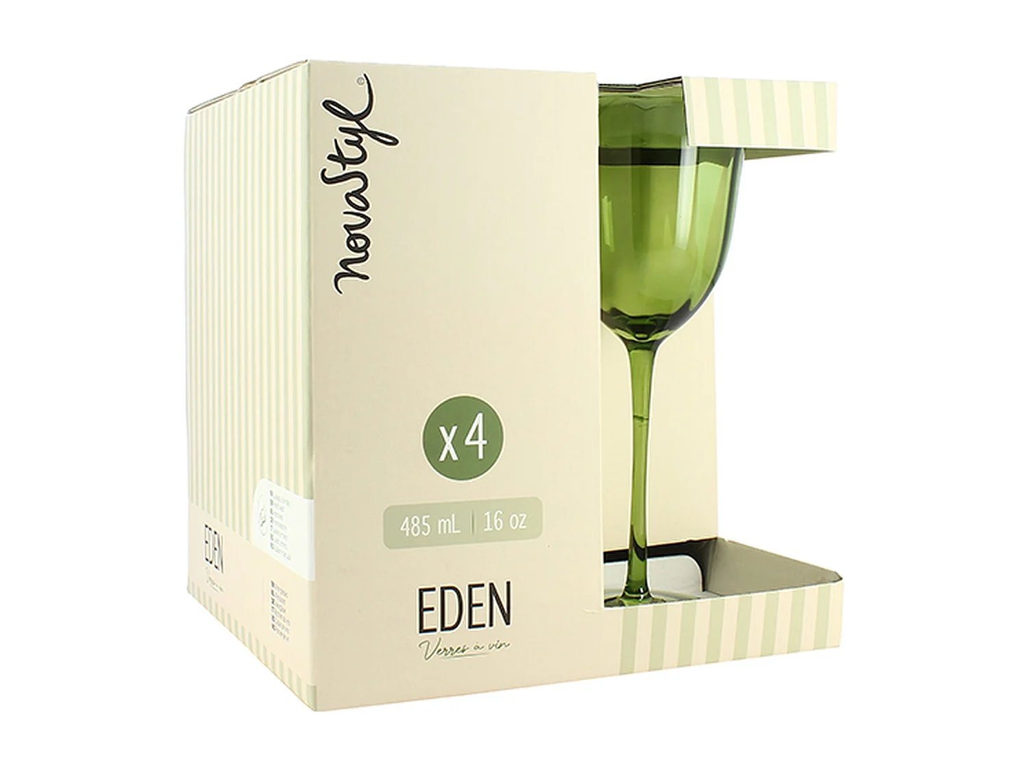 Novastyl - Lot De 4 Verres A Pied Eden 48.5cl En Verre Vert