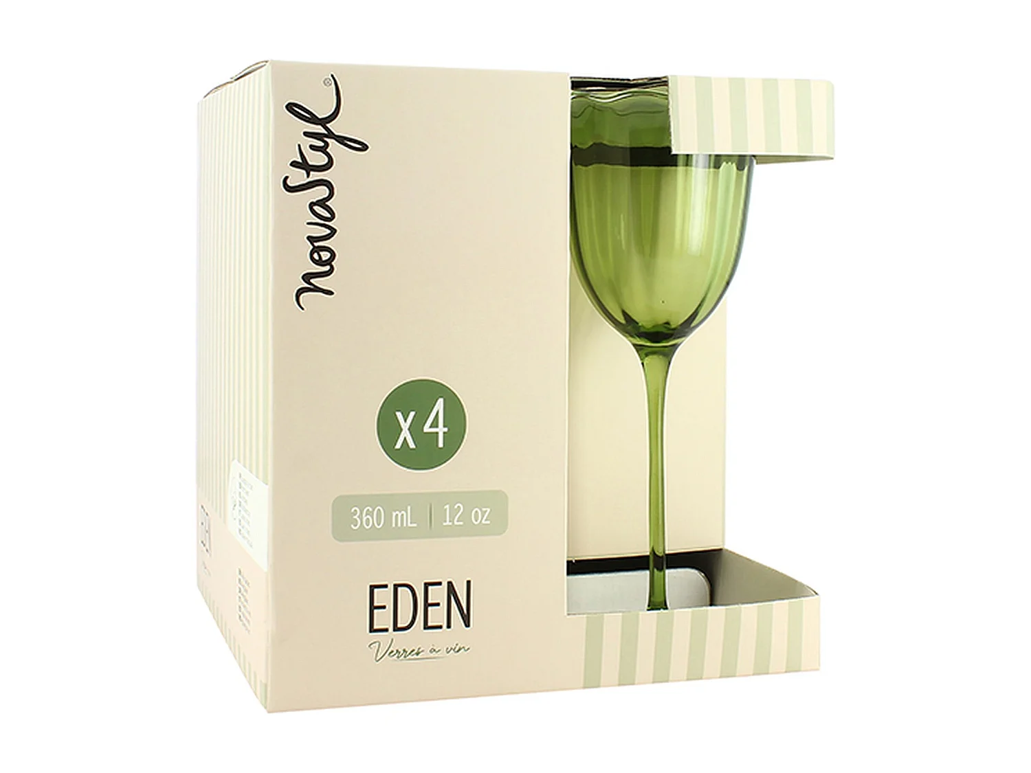 Novastyl - Lot De 4 Verres A Pied Eden 36cl En Verre Vert