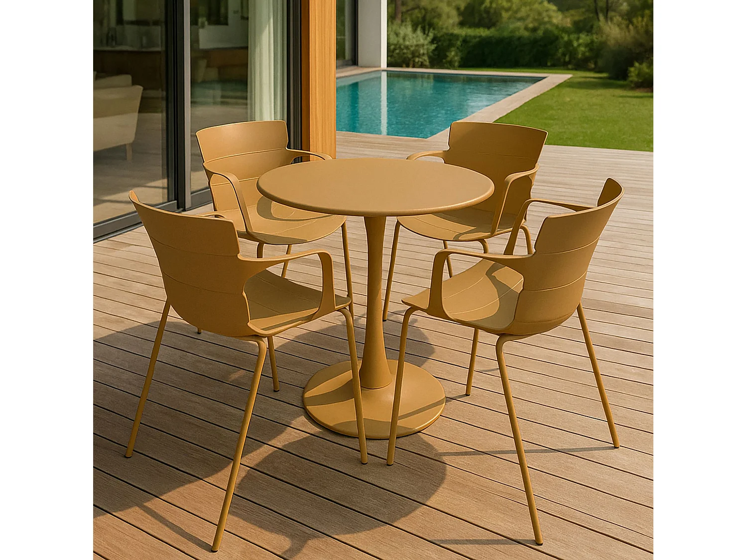 Now's Home - Lot De 4 Fauteuils De Table De Jardin En Polypropylène Et Metal Ocre Montauk