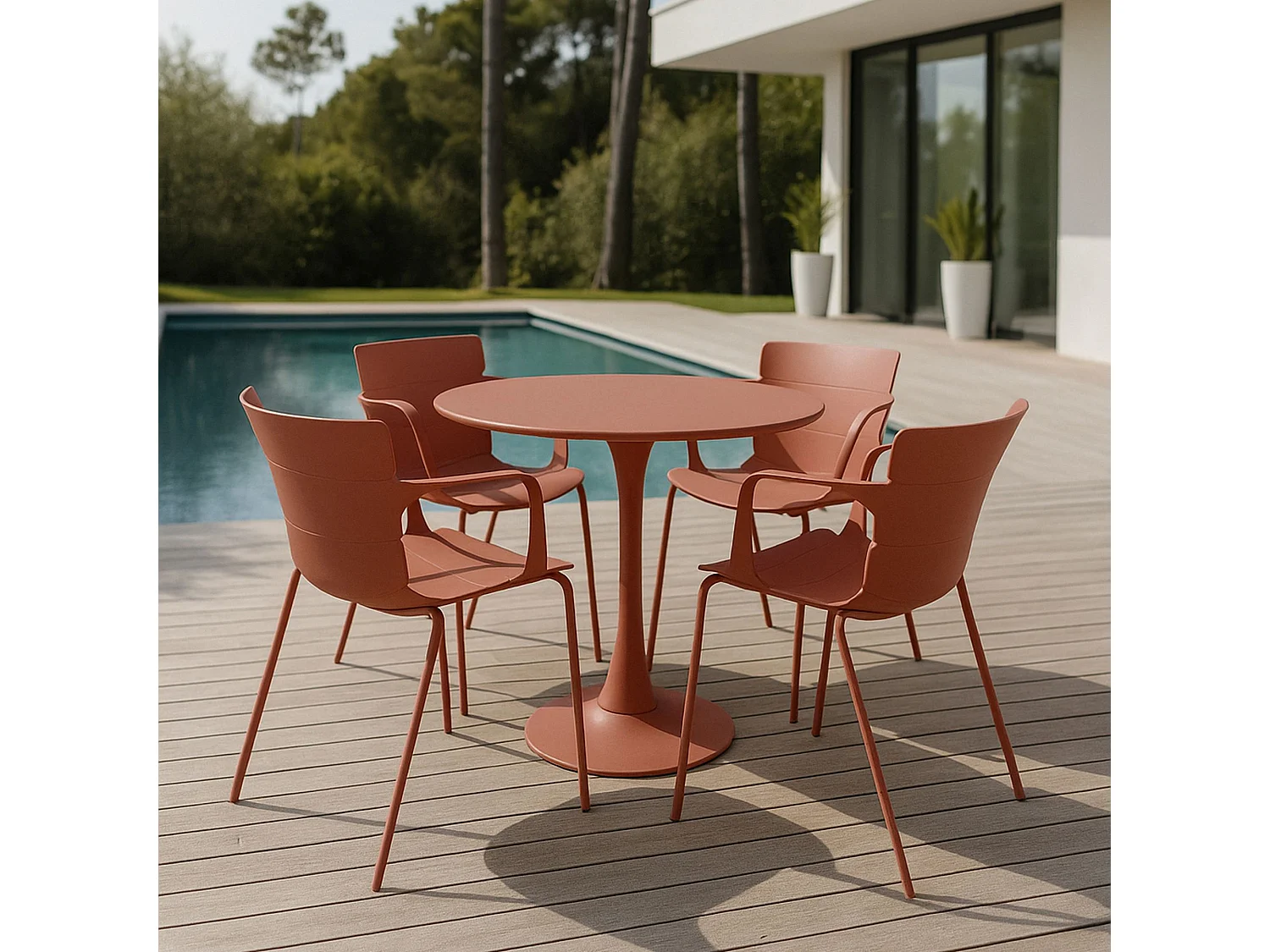 Now's Home - Lot De 4 Fauteuils De Table De Jardin En Polypropylène Et Metal Brique Montauk