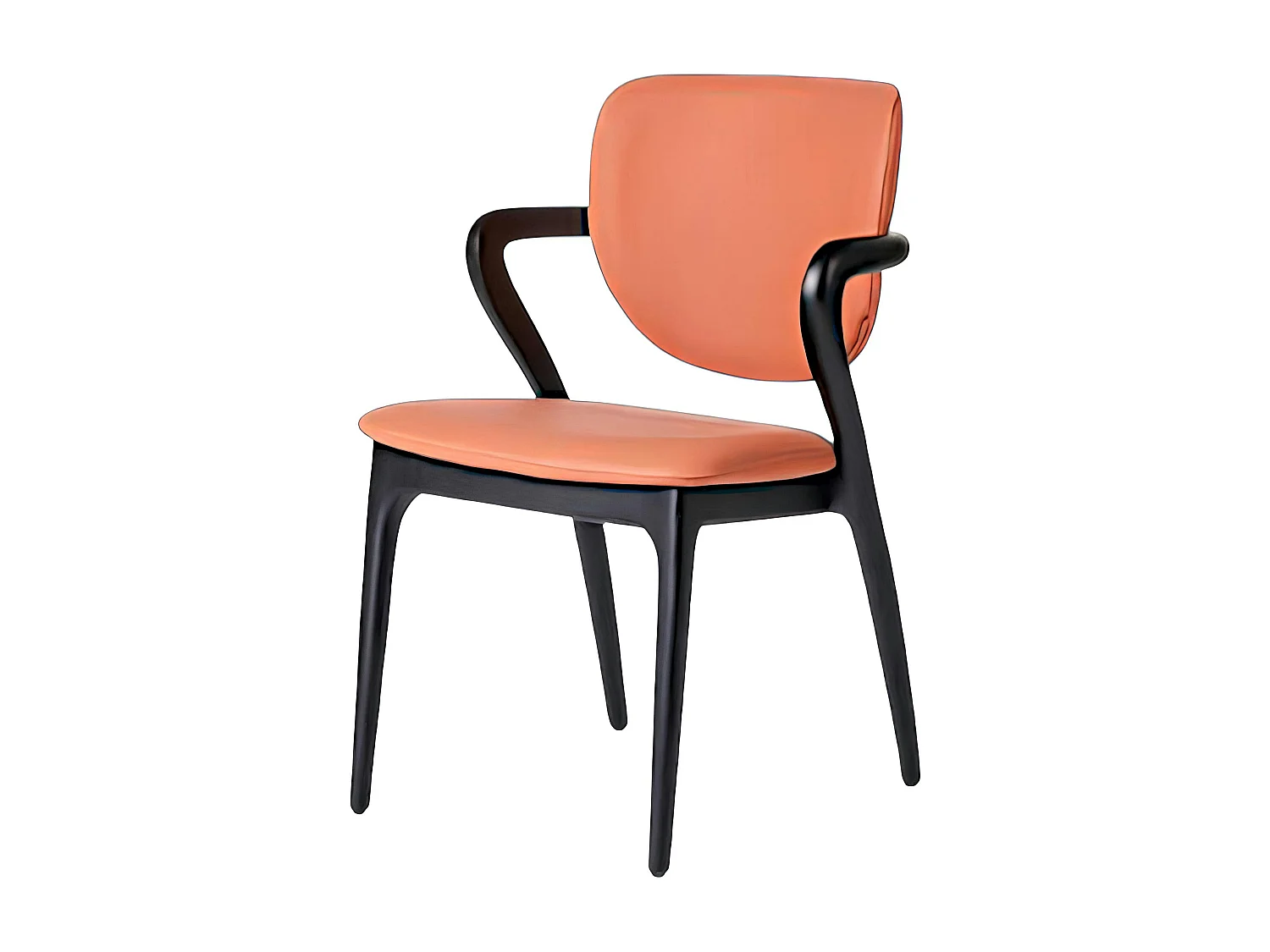 Chaise en cuir terracotta, accoudoirs bois noir ALDER