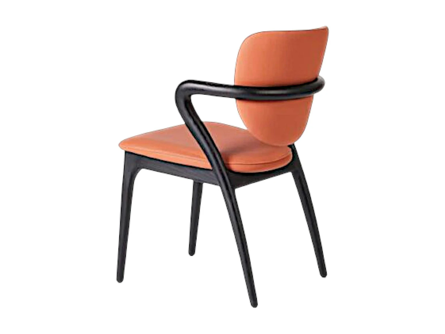 Chaise en cuir terracotta, accoudoirs bois noir ALDER