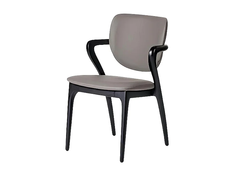 Chaise en cuir gris foncé, accoudoirs bois noir ALDER