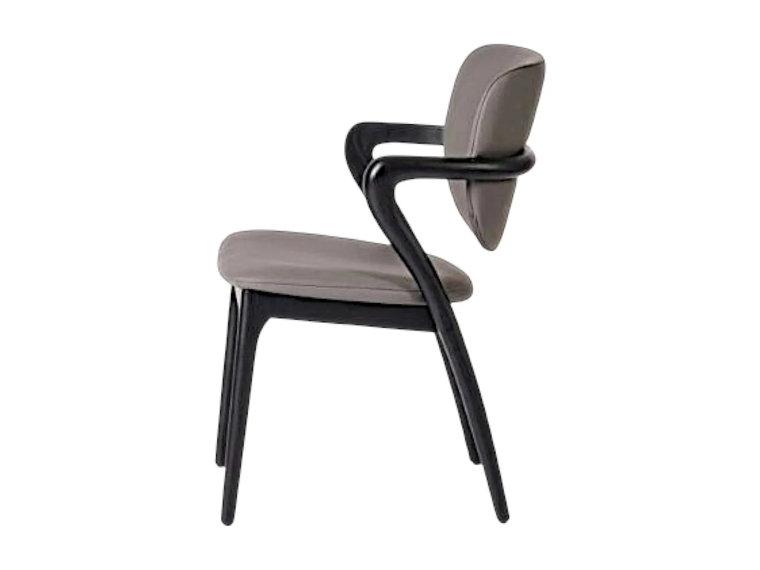 Chaise en cuir gris foncé, accoudoirs bois noir ALDER