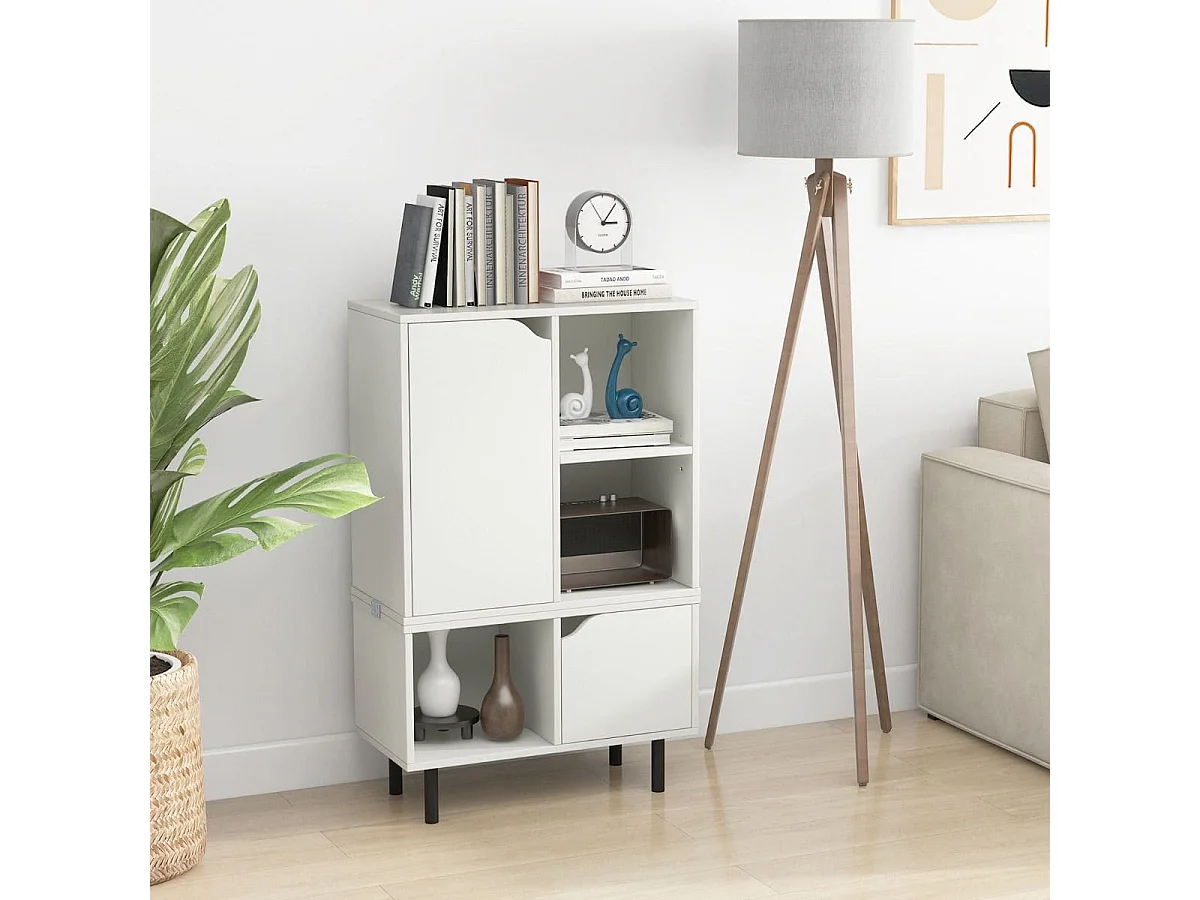 Libreria impilabile con ripiano regolabile e cubi, Libreria da pavimento espositiva con gambe metalliche Bianco