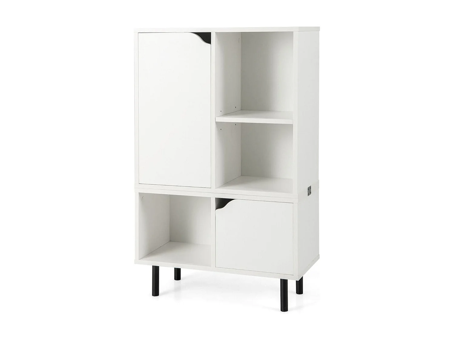 Libreria impilabile con ripiano regolabile e cubi, Libreria da pavimento espositiva con gambe metalliche Bianco