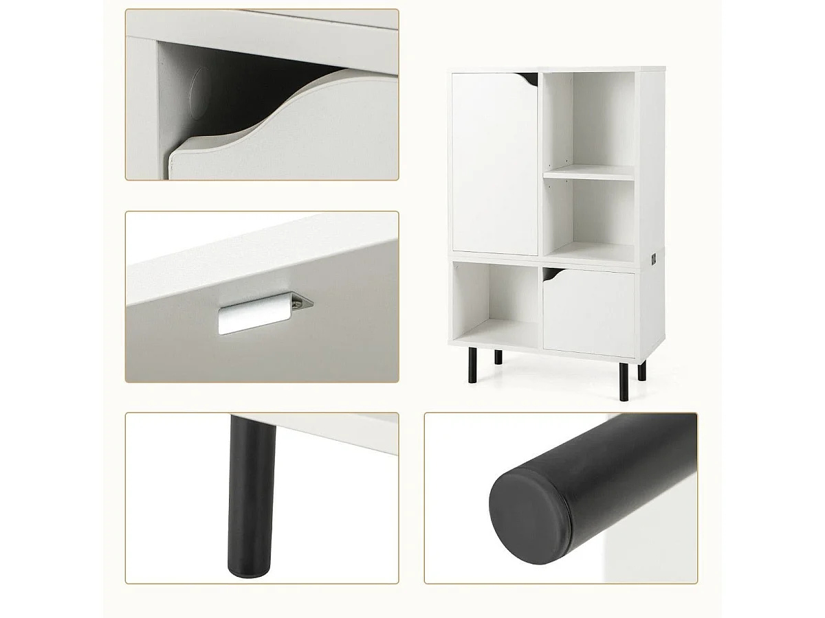 Libreria impilabile con ripiano regolabile e cubi, Libreria da pavimento espositiva con gambe metalliche Bianco