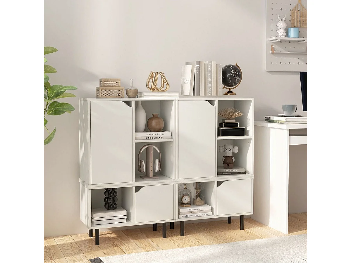 Libreria impilabile con ripiano regolabile e cubi, Libreria da pavimento espositiva con gambe metalliche Bianco