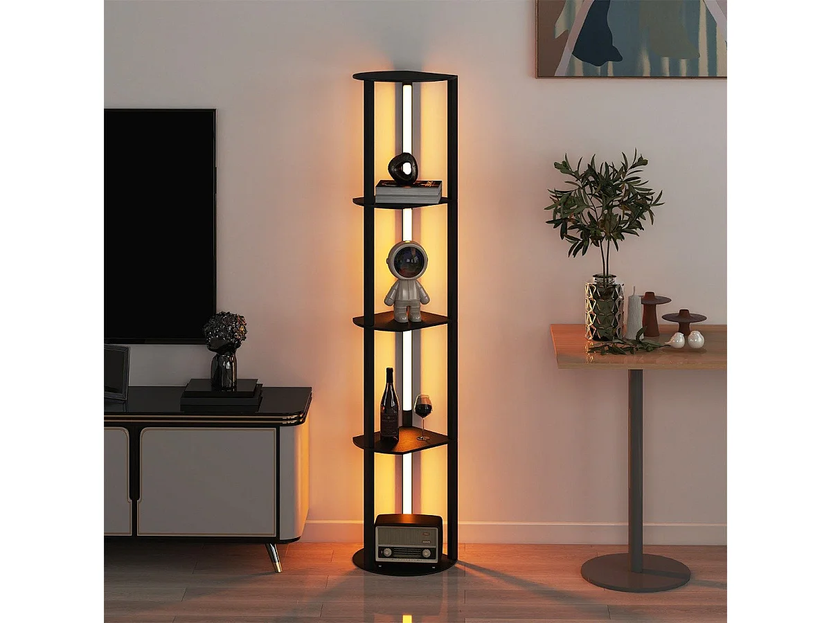 Stehlampe mit Regalen & 4 Drehbaren LED-Streifen & Fußschalter Stehleuchte Ablageregal