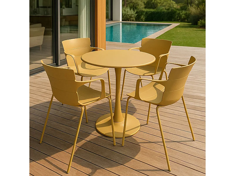 Now's Home - Salon De Jardin Table Et 4 Fauteuils En Polypopylene Et Metal Ocre Montauk