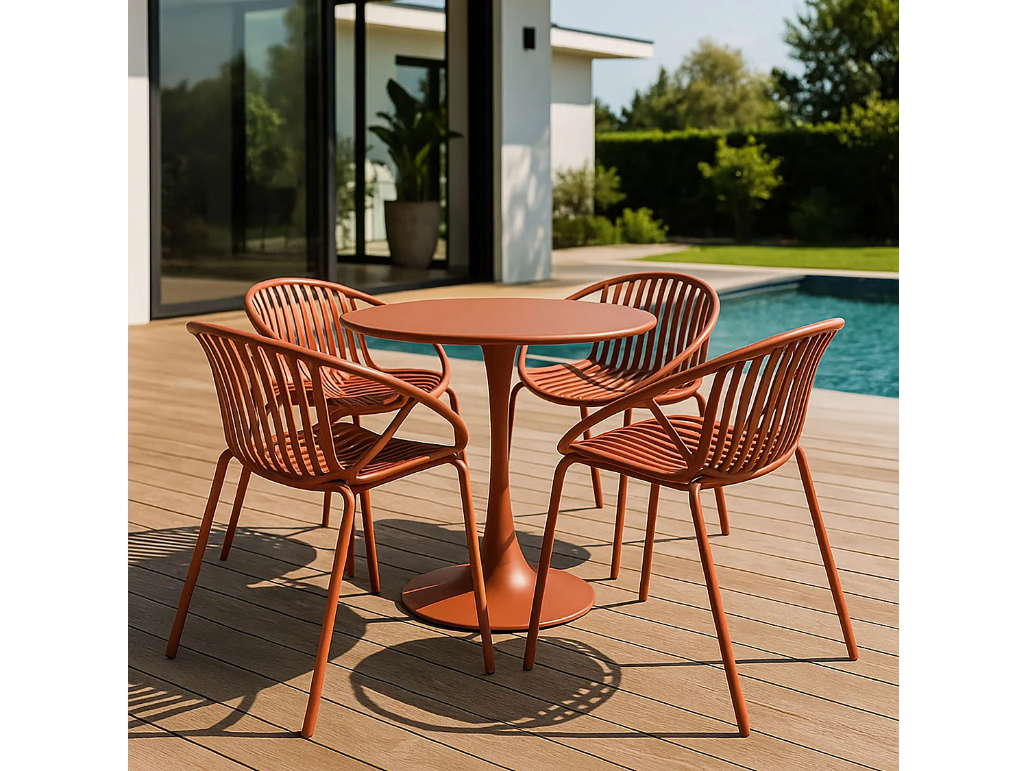 Now's Home - Salon De Jardin Table Et 4 Fauteuils En Polypopylene Et Metal Brique Calypso