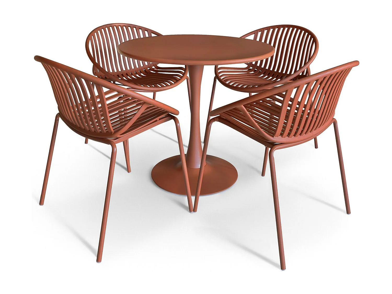 Now's Home - Salon De Jardin Table Et 4 Fauteuils En Polypopylène Et Métal Brique Calypso