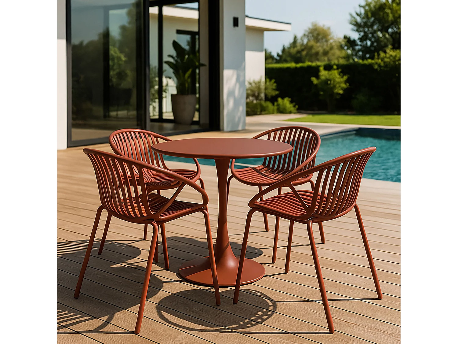 Now's Home - Salon De Jardin Table Et 4 Fauteuils En Polypopylène Et Métal Brique Calypso