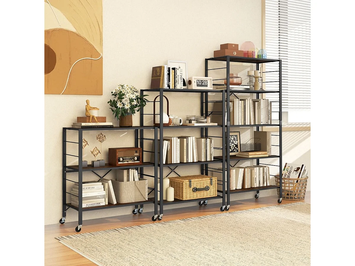 Étagère de Rangement Pliable à 4 Niveaux Étagère Réglable avec Roues Verrouillables Unité de Rangement Domestique Organisateur de Rangement Noir