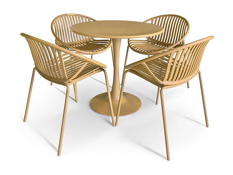Now's Home - Salon De Jardin Table Et 4 Fauteuils En Polypopylene Et Metal Ocre Calypso