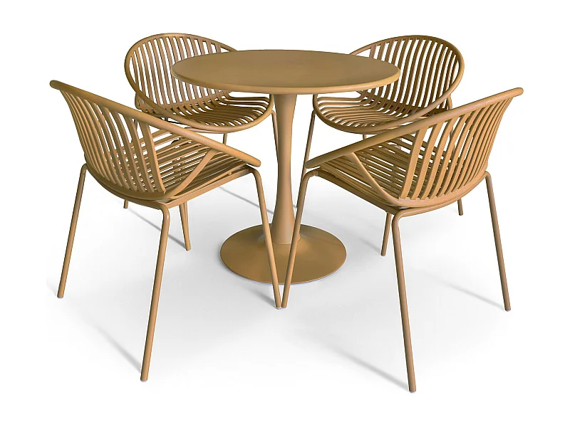 Now's Home - Salon De Jardin Table Et 4 Fauteuils En Polypopylene Et Metal Ocre Calypso
